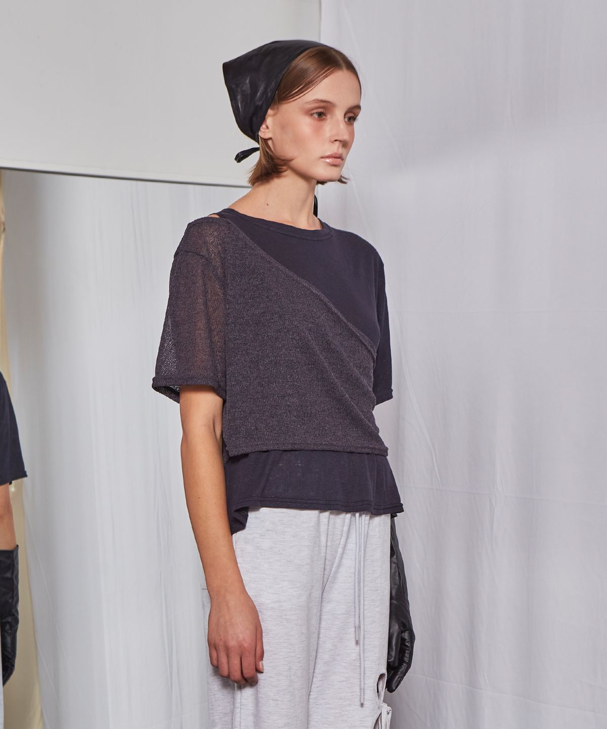 파베르핑거(FABER FINGER) Linen Two-piece Layered T-shirt (Charcoal)