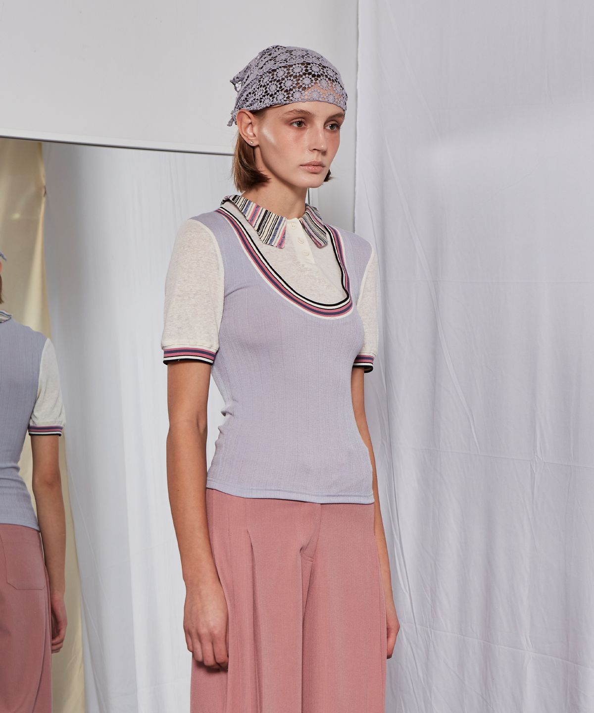 파베르핑거(FABER FINGER) Stripe Pattern Collar T-shirt