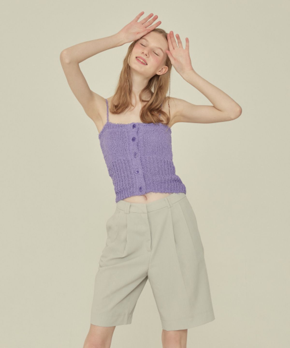 꾸아페(QUAFE) TWO TUCK BERMUDA PANTS_Ice grey