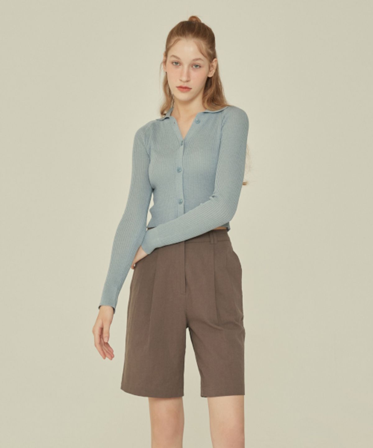 꾸아페(QUAFE) TWO TUCK BERMUDA PANTS_Deep brown