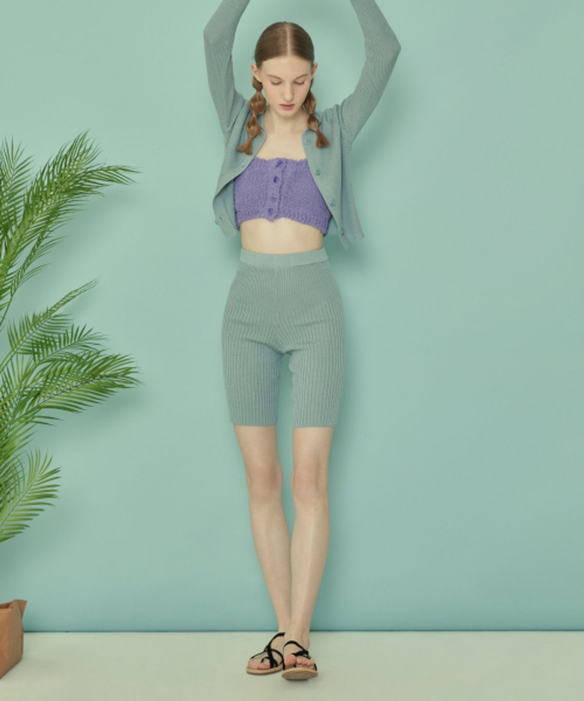 꾸아페(QUAFE) KNIT BIKER PANTS_Windy blue