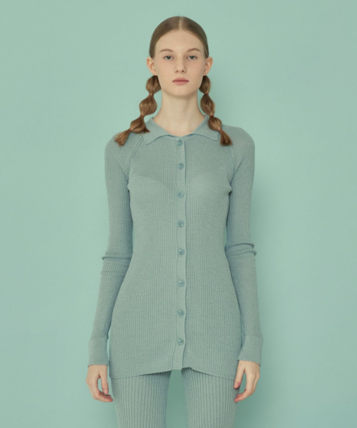 꾸아페(QUAFE) LONG KNIT COLLAR CARDIGAN_Windy blue