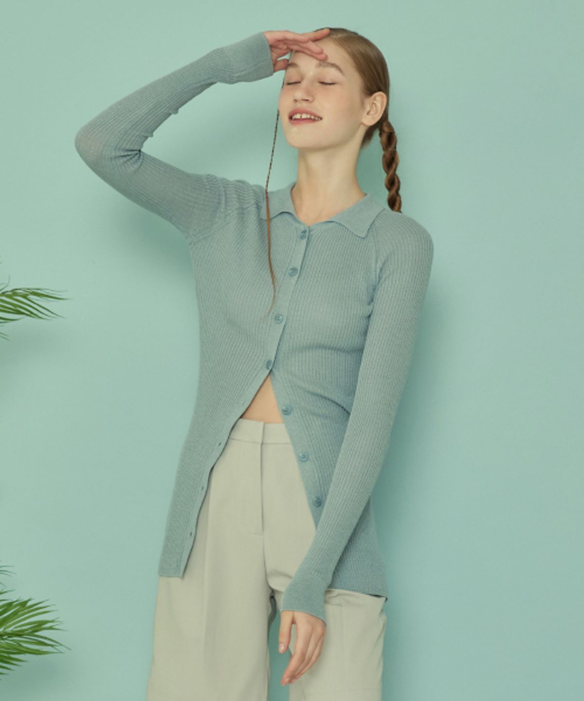 꾸아페(QUAFE) LONG KNIT COLLAR CARDIGAN_Windy blue