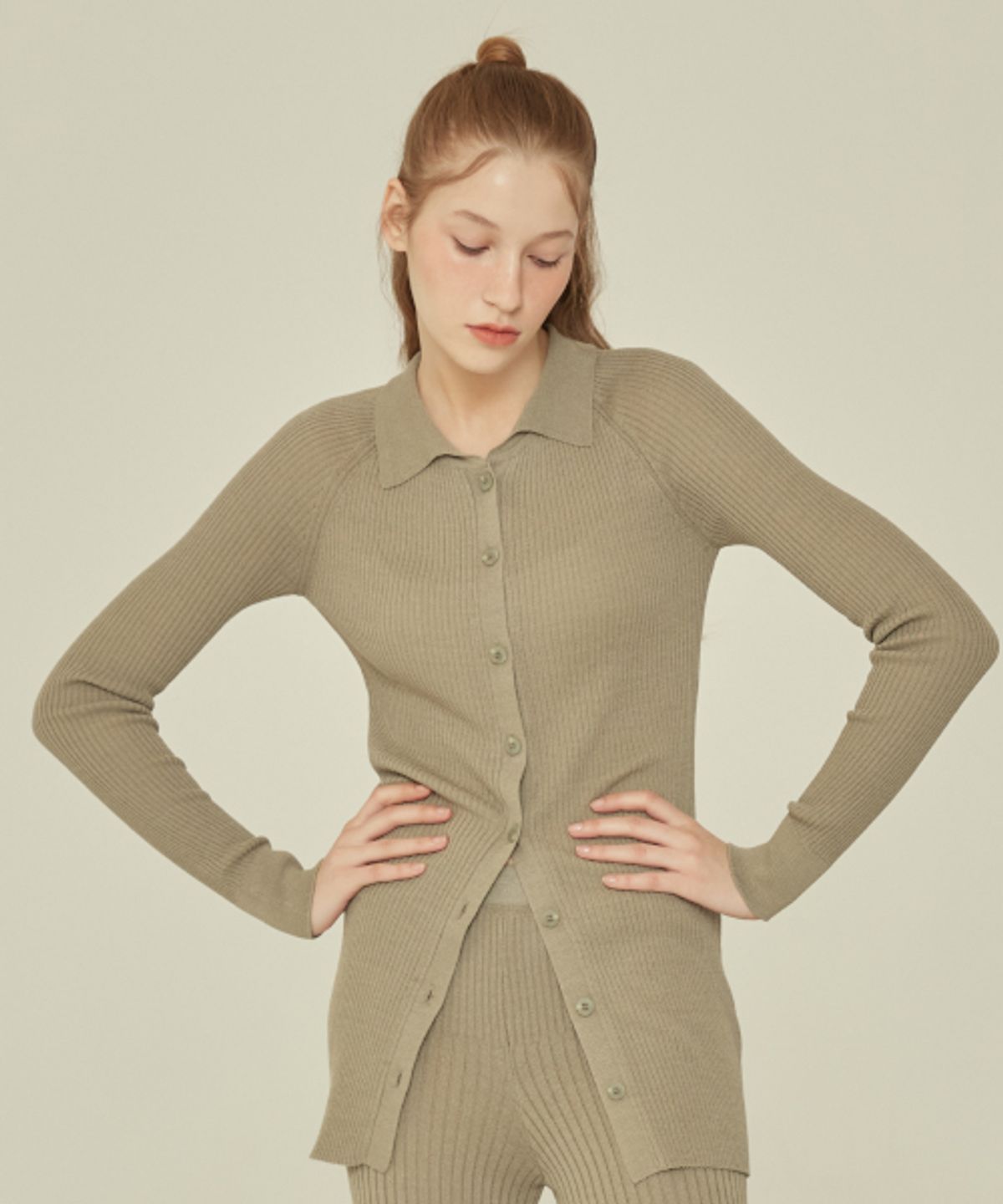 꾸아페(QUAFE) LONG KNIT COLLAR CARDIGAN_Olive