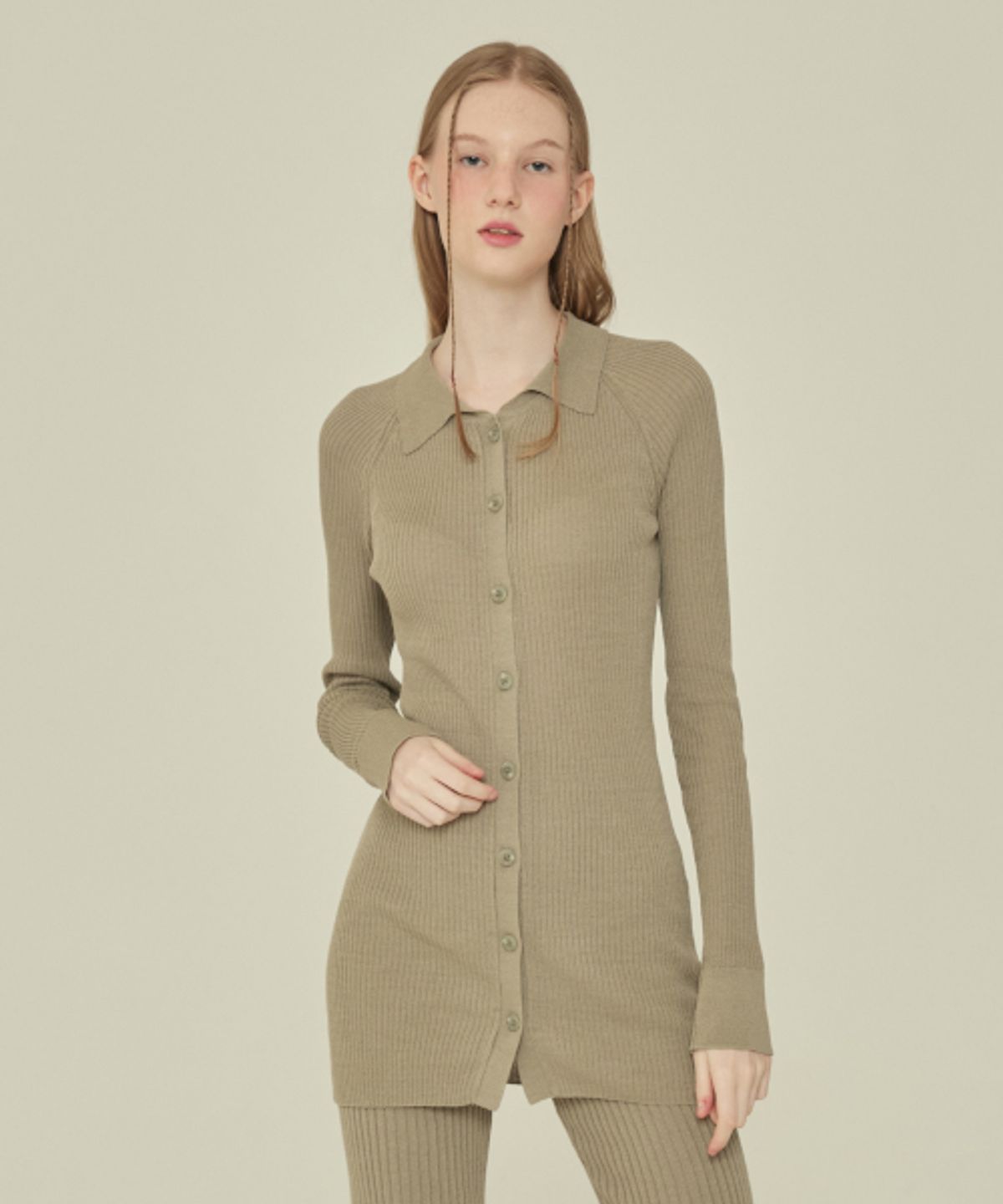 꾸아페(QUAFE) LONG KNIT COLLAR CARDIGAN_Olive
