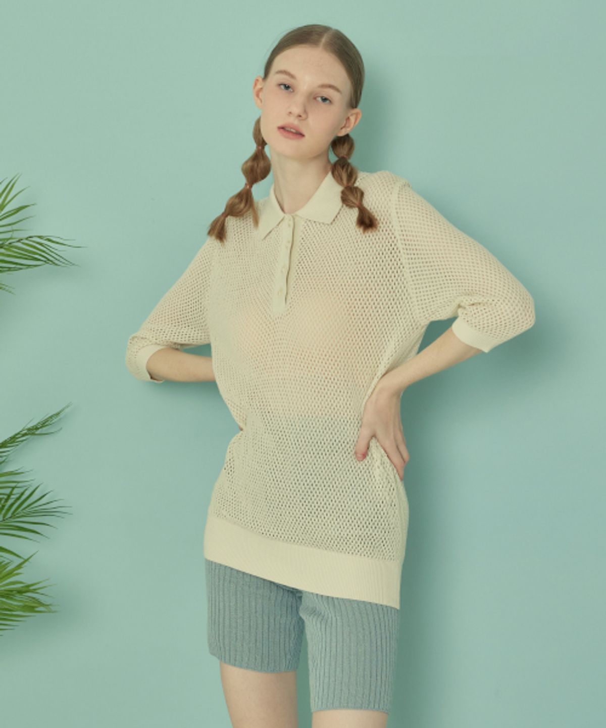 꾸아페(QUAFE) COTTON PUNCHING KNIT SHORT SLEEVE_Ivory