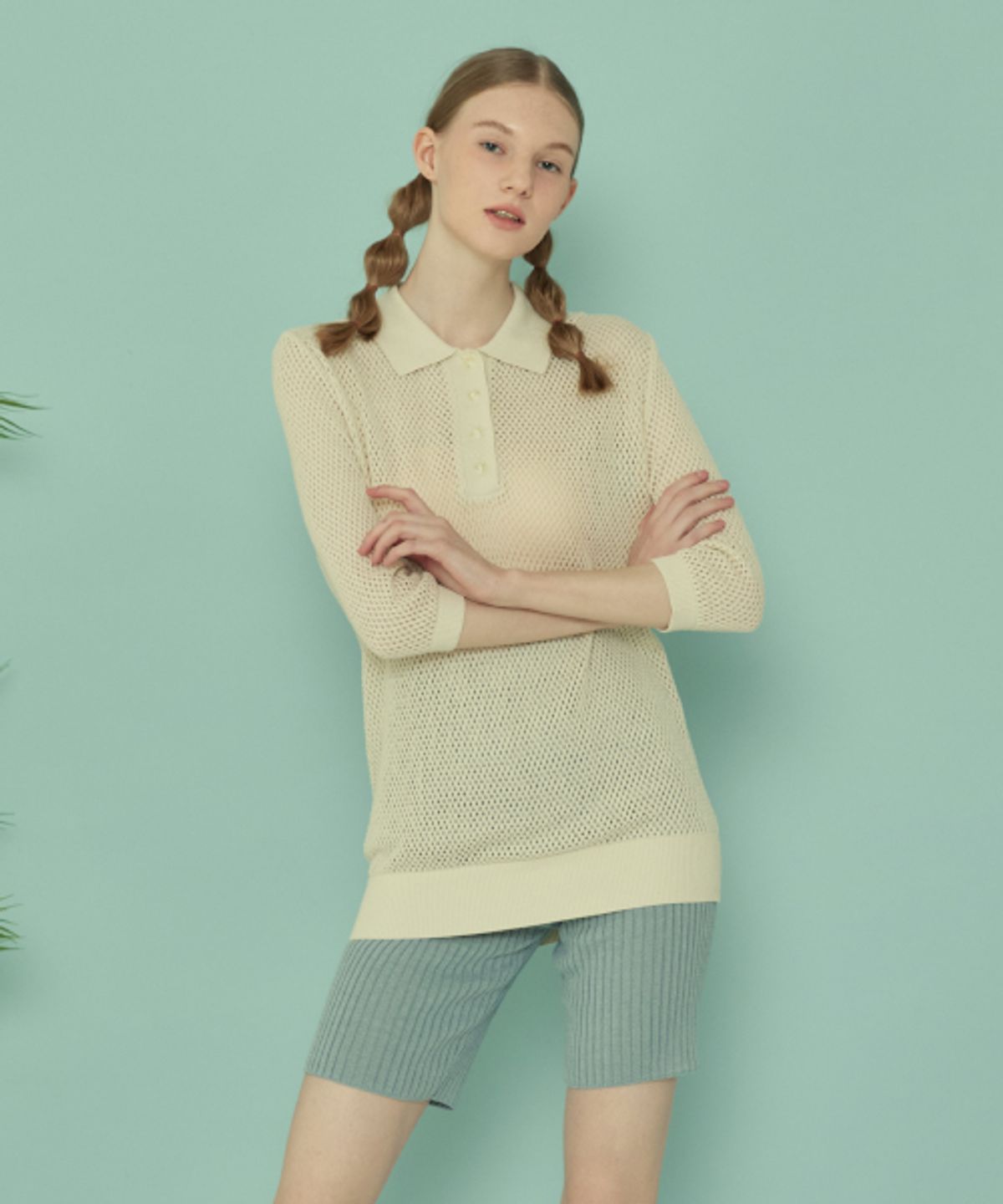 꾸아페(QUAFE) COTTON PUNCHING KNIT SHORT SLEEVE_Ivory