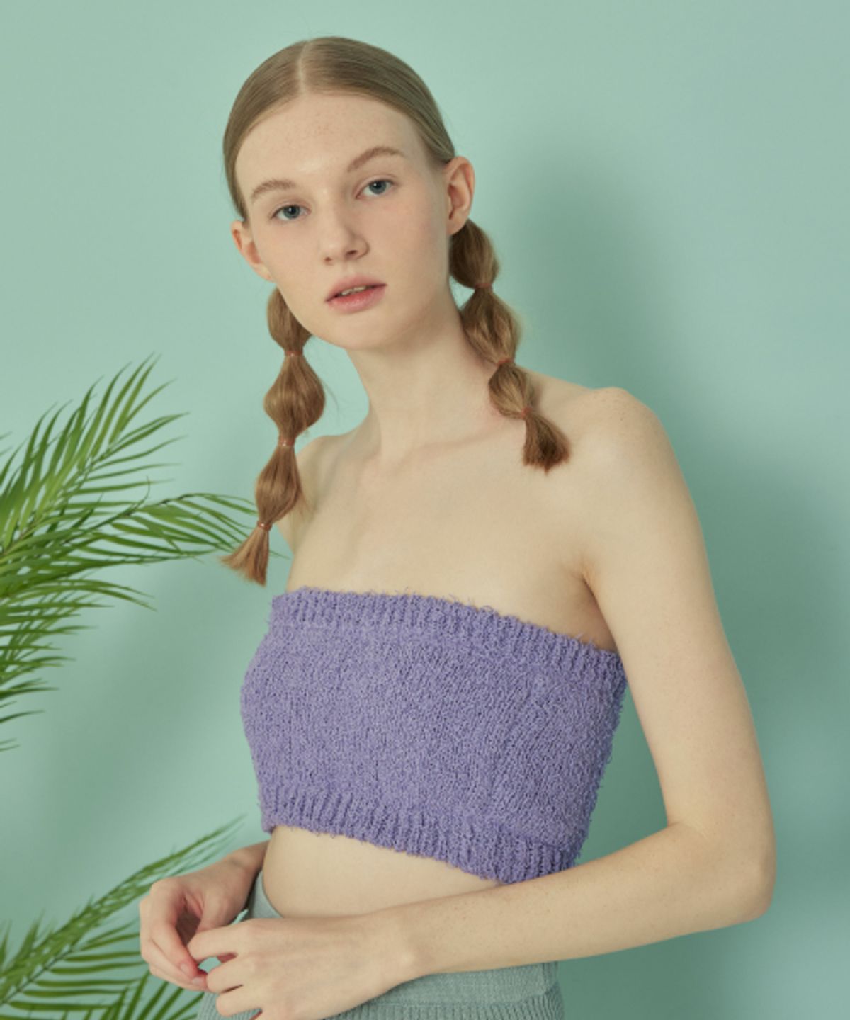 꾸아페(QUAFE) CROP KNIT BUTTON BUSTIER_Purple