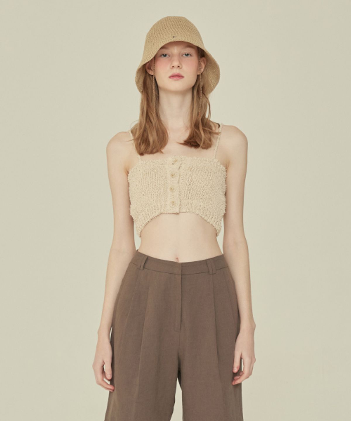 꾸아페(QUAFE) CROP KNIT BUTTON BUSTIER_Ivory