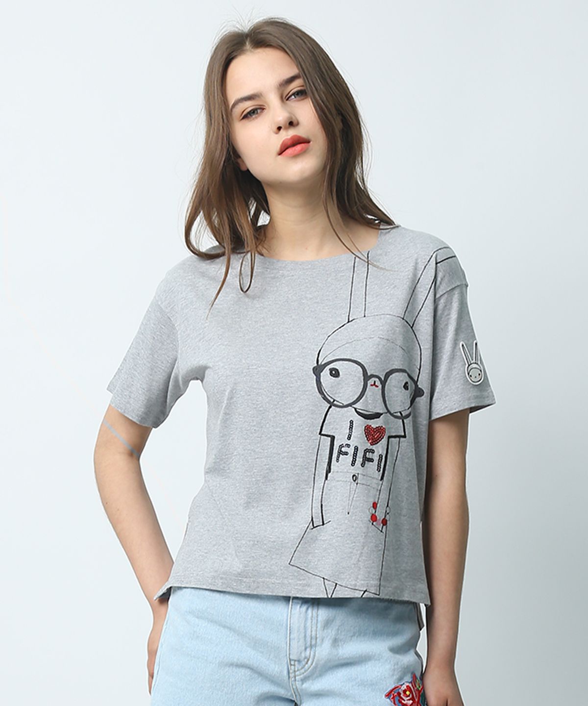 피피라핀(FIFI LAPIN) 여성 아이 러브 피피 티셔츠/FS2WTS37W M-GRAY