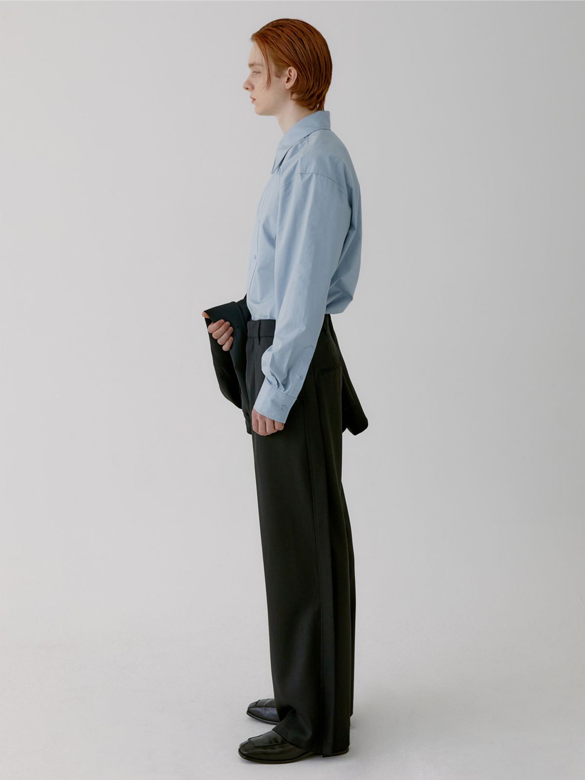 구아(GOOA) RIVER WAVE WOOL TROUSER [BLACK]
