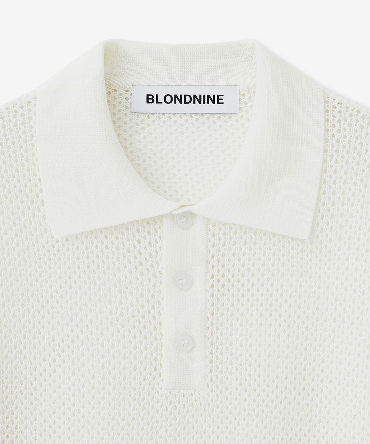 블론드나인(BLOND9) 코튼 스카시 카라 반팔 니트_아이보리