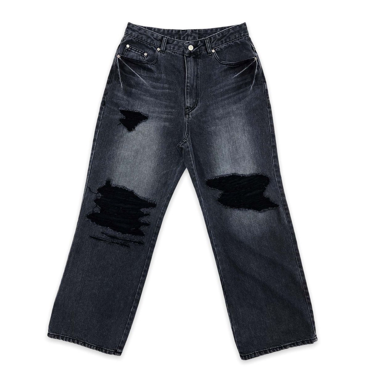 디메이든(DEMADEN) DESTROYED GREY WIDE DENIM PANTS