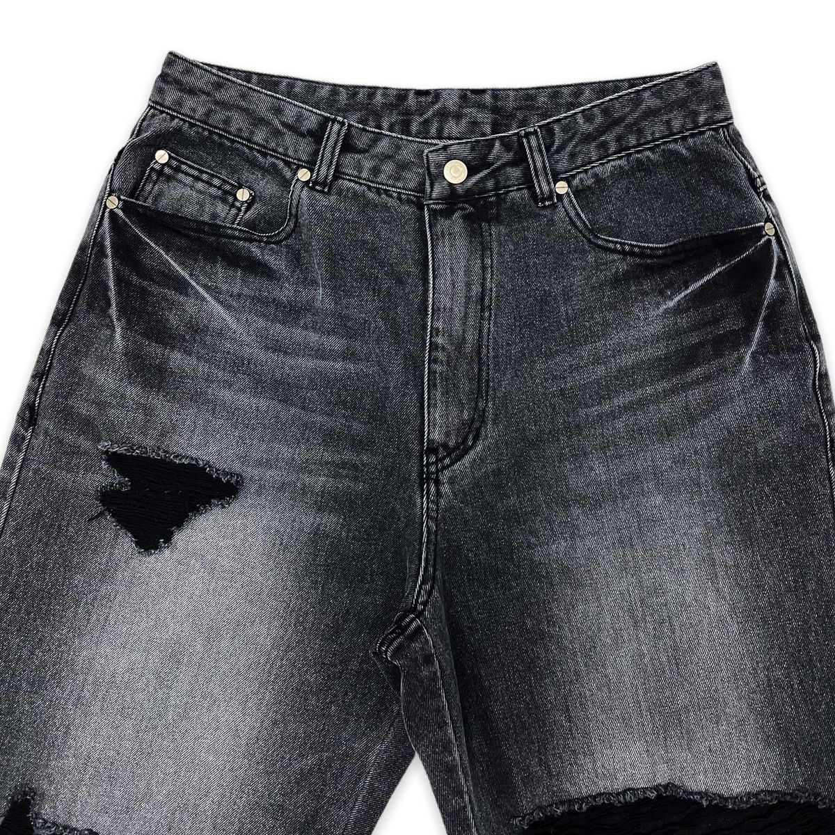디메이든(DEMADEN) DESTROYED GREY WIDE DENIM PANTS