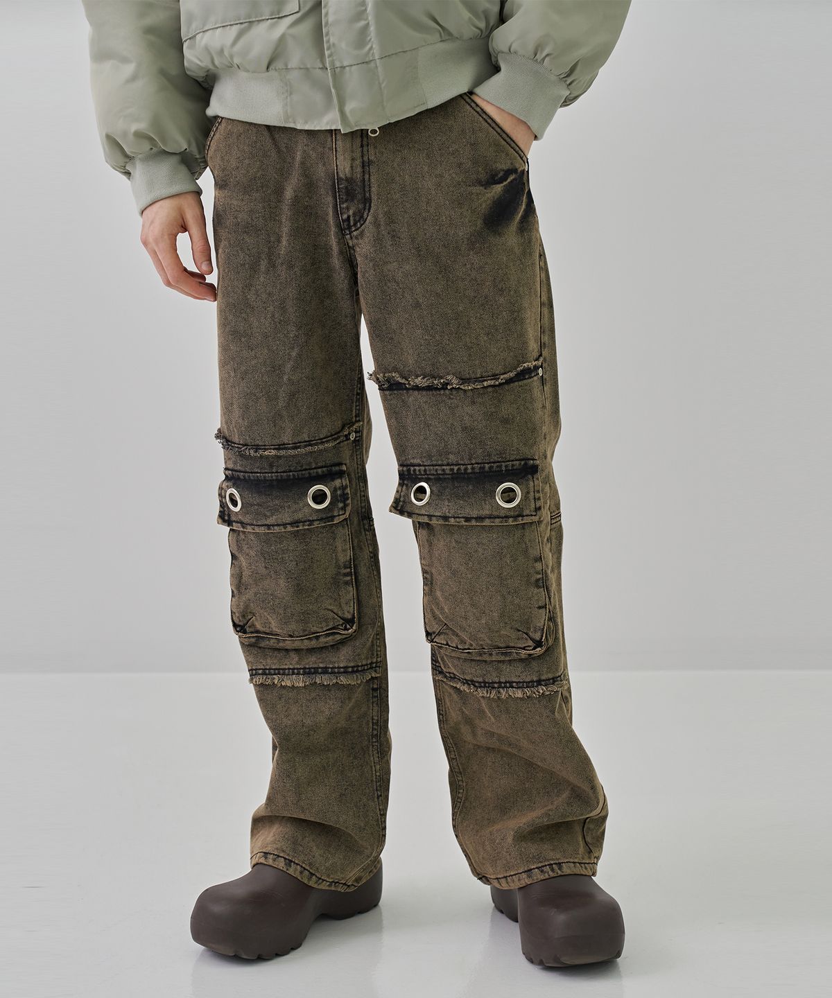 디메이든(DEMADEN) CIRCLE CARPENTER STONE WASHING DENIM PANTS YELLOW