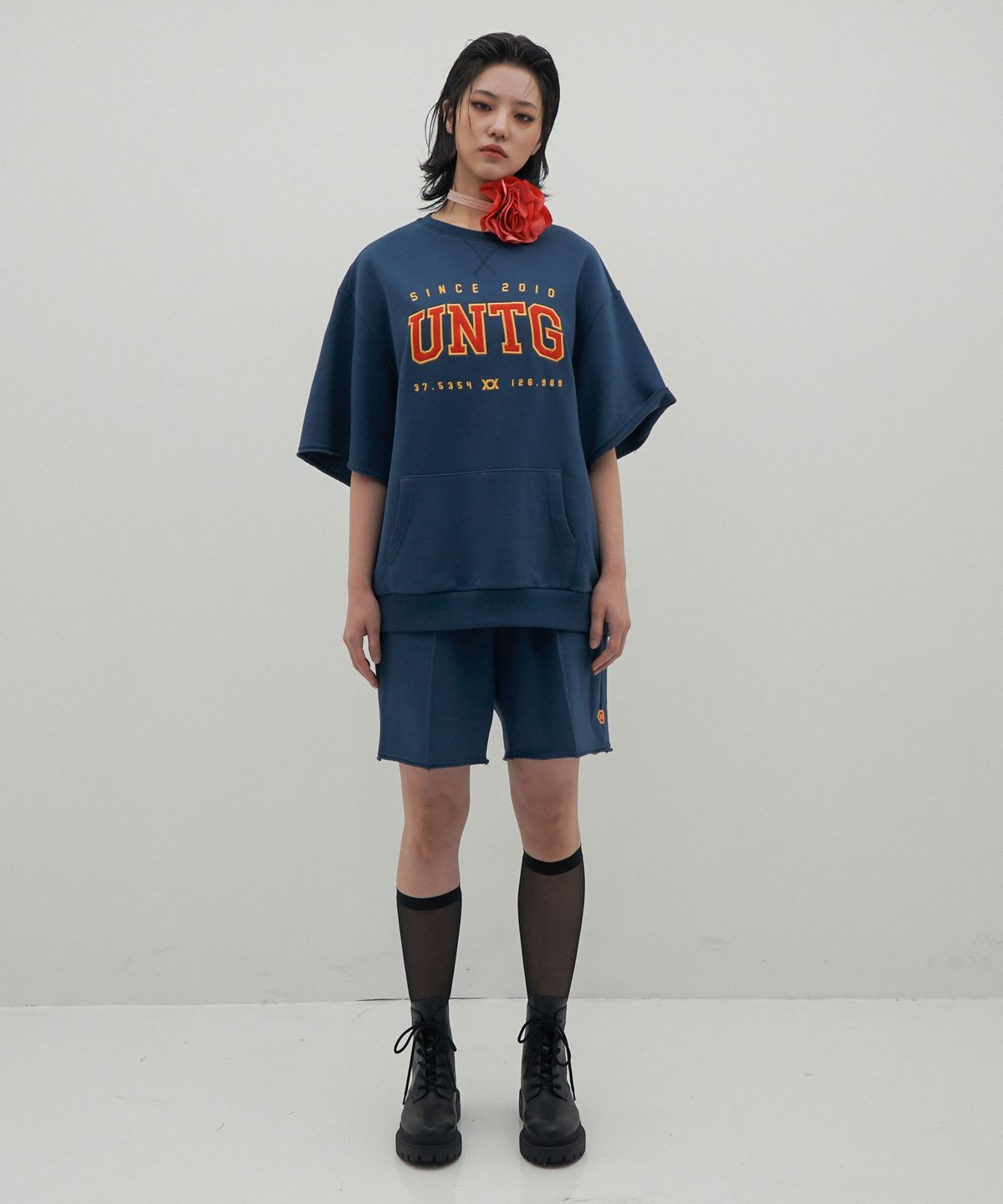 언티지(UNTAGE) 스트링 웨이스트 저지 스웨트 쇼츠[Navy(UNISEX)]_UTP-SP07