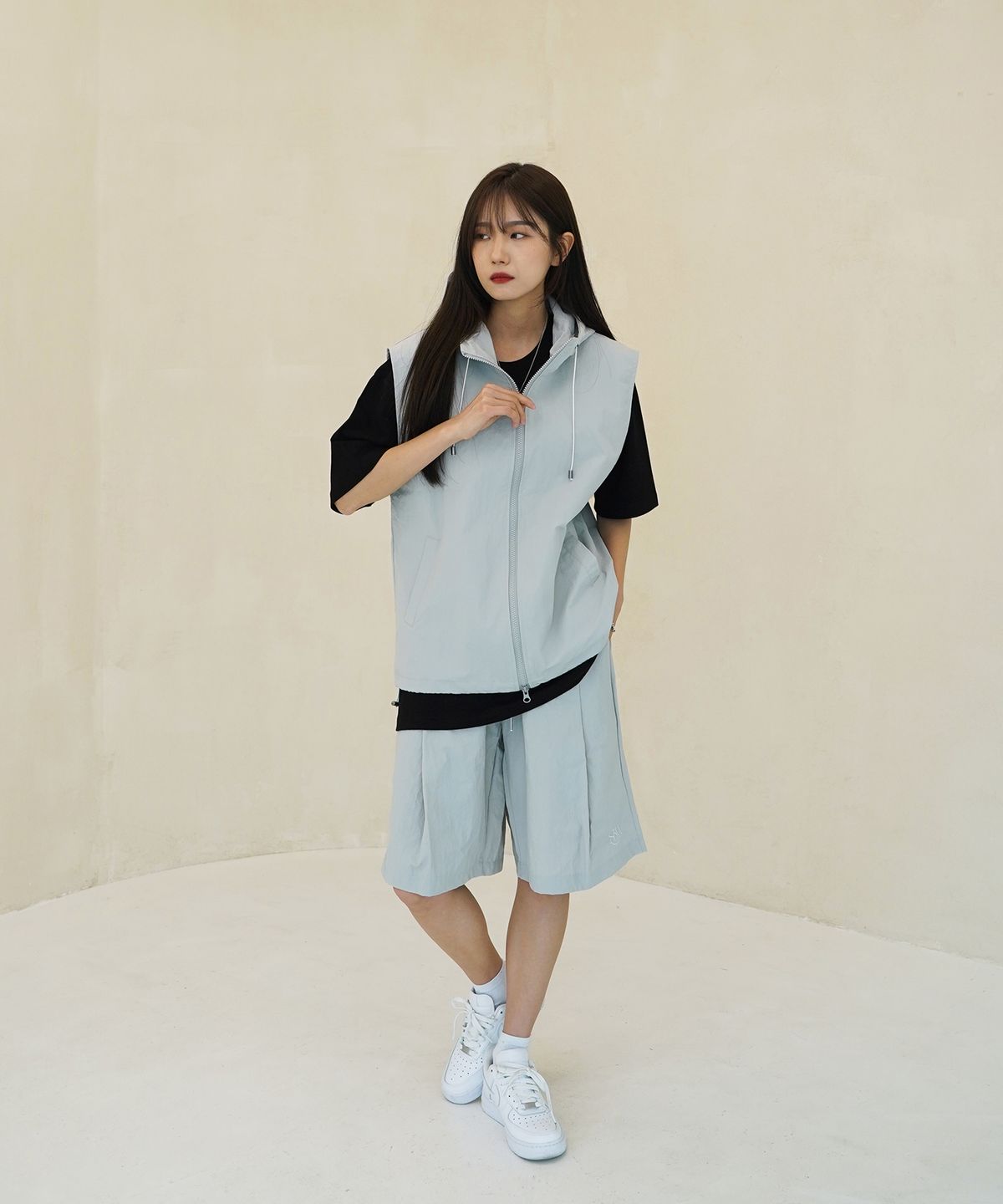 슬로우 레코드 하우스(SLOW RECORD HOUSE) 나일론 후드 베스트_그레이