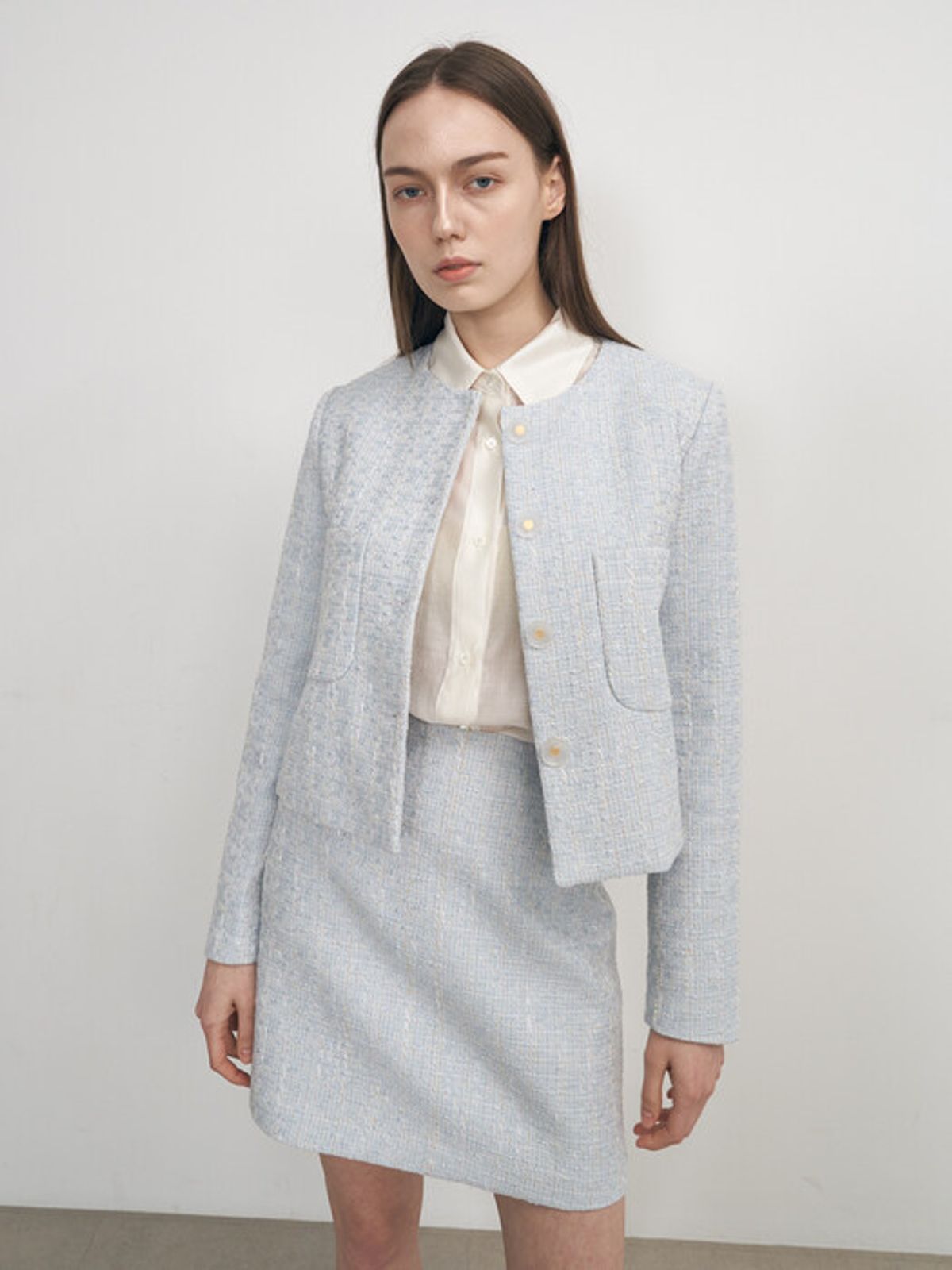 네벨에브리웨어(NEBELEVERYWEAR) TWEED BUTTON POINT JACKET_SKY BLUE