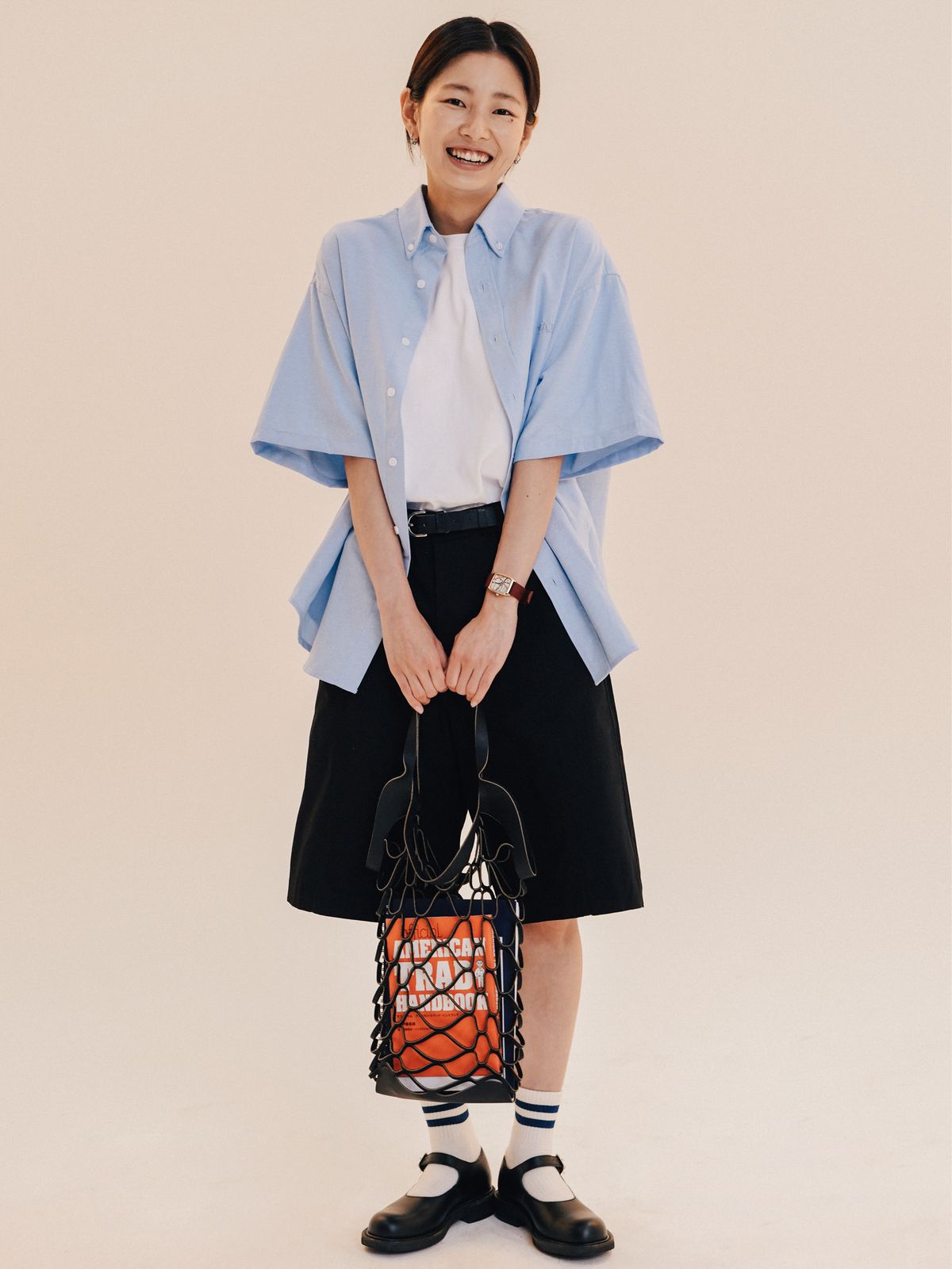예일(YALE) [ONEMILE WEAR] 빅 옥스포드 스몰아치 반팔셔츠 화이트