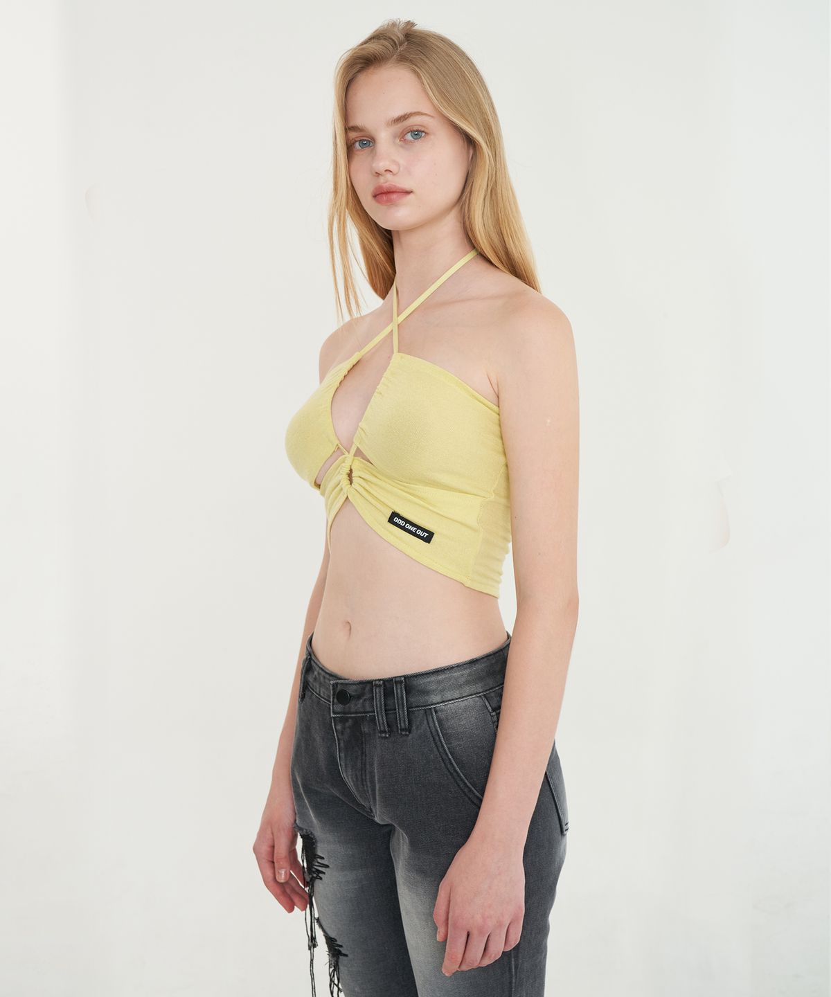 오드원아웃(ODDONEOUT) String halter neck sleeveless_Yellow