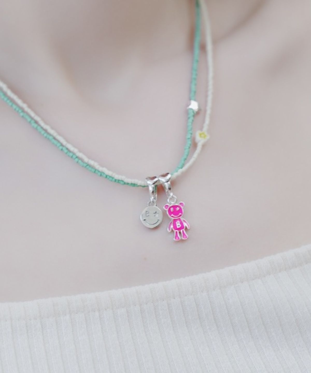 봉보(BONBEAU) Color enamel BONBEAU ami bear silver pendant 컬러 에나멜 곰돌이 실버 펜던트