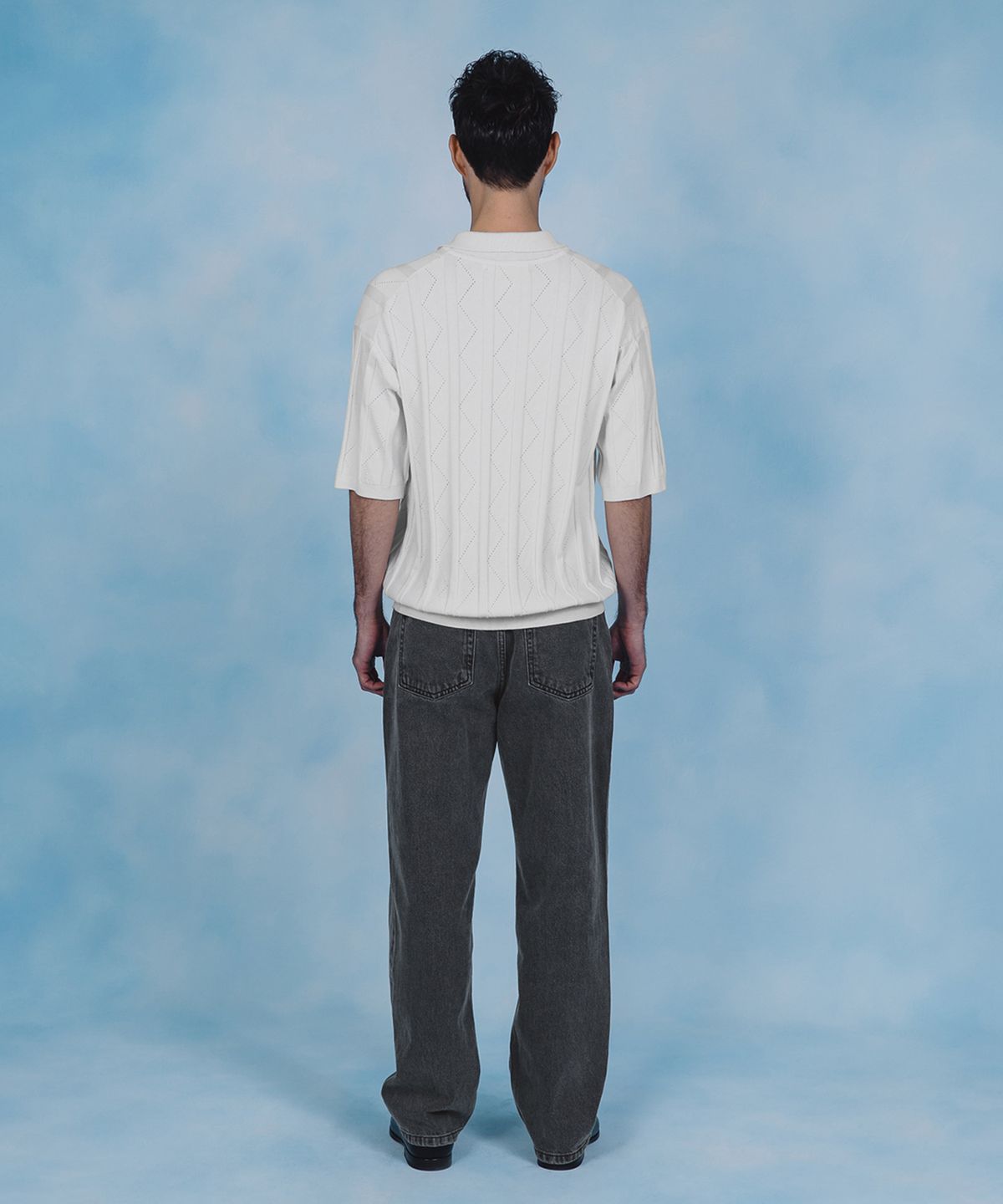 셔터(SHIRTER) FINE GUAGE RESORT COLLAR HALF KNIT (OFF WHITE)