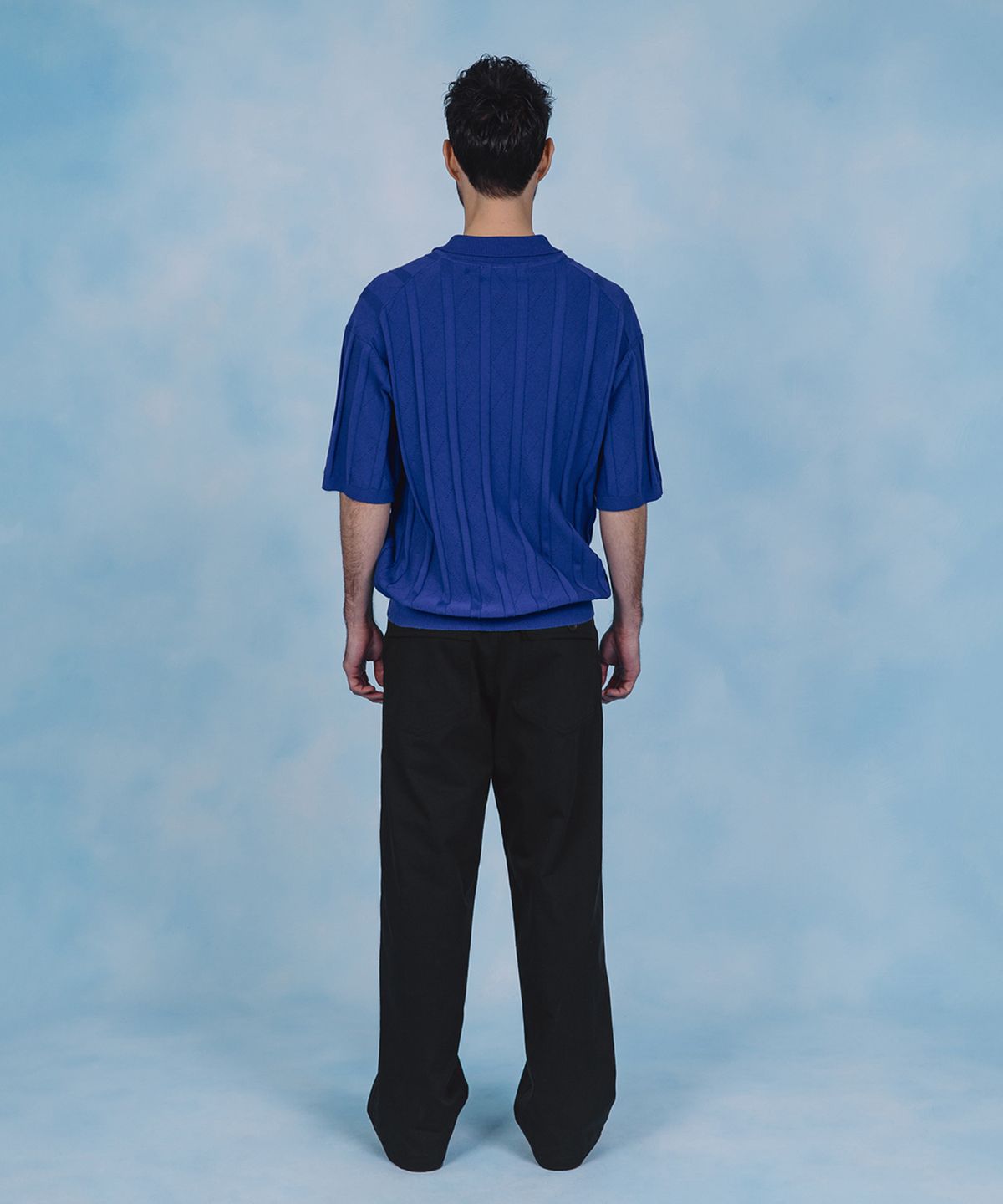 셔터(SHIRTER) FINE GUAGE RESORT COLLAR HALF KNIT (BLUE)
