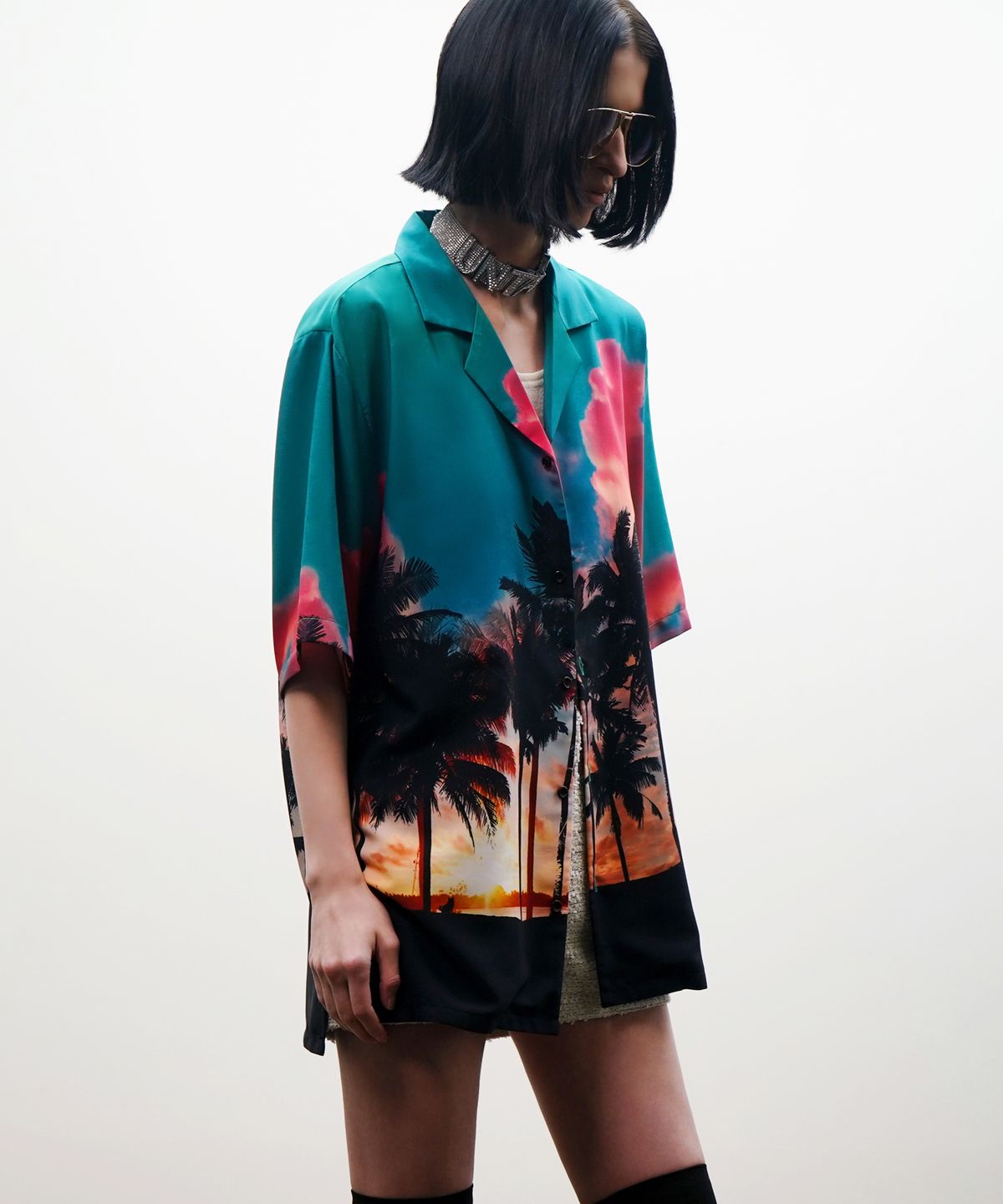 언티지(UNTAGE) 야자수 프린트 볼링 셔츠[Green(UNISEX)]_UTS-SS02