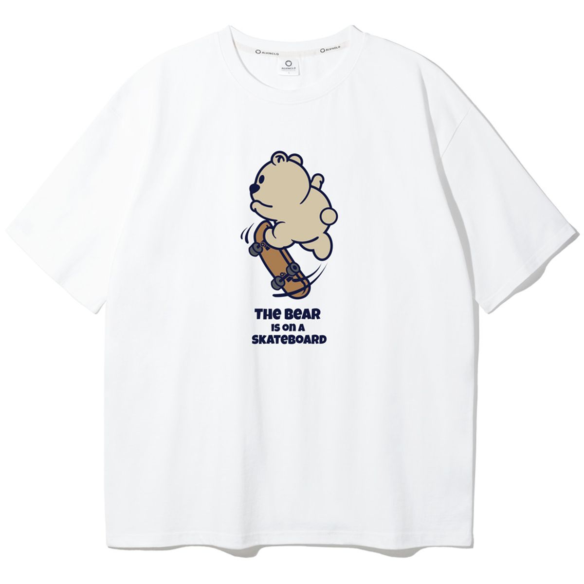 앨빈클로(ALVINCLO) XL~4XL 빅사이즈 스케이트 곰돌이 오버핏 반팔티 BE53772 (3 COLOR)