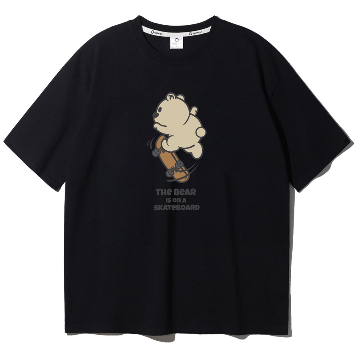 앨빈클로(ALVINCLO) XL~4XL 빅사이즈 스케이트 곰돌이 오버핏 반팔티 BE53772 (3 COLOR)