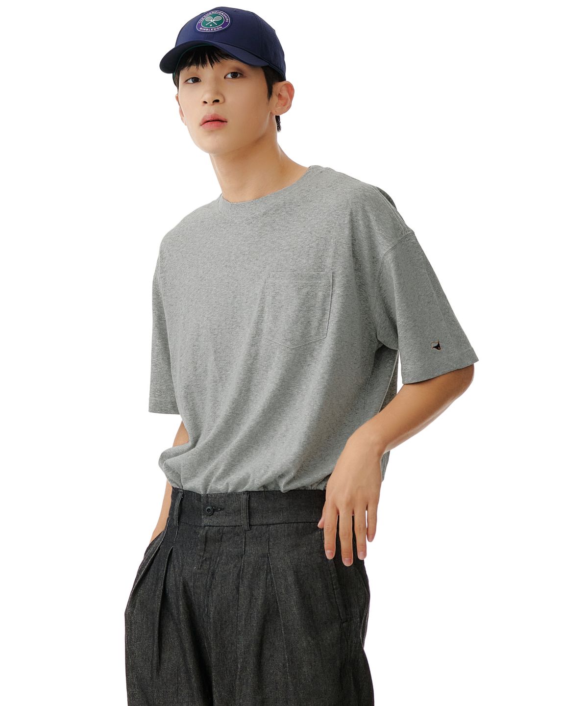 퀄리티 퍼포먼스(QUALITY PERFORMANCE) 싸이로 포켓 티셔츠 - 멜란지 그레이