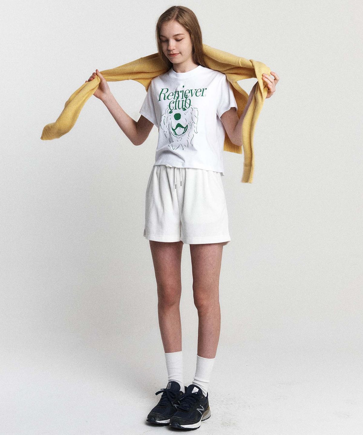 리트리버클럽(RETRIEVER CLUB) LAUGHING RETRIEVER CROP SHORT SLEEVE [WHITE/GREEN]