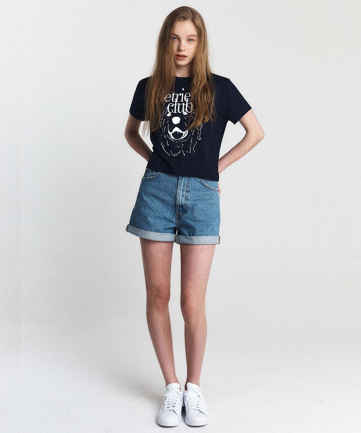 리트리버클럽(RETRIEVER CLUB) LAUGHING RETRIEVER CROP SHORT SLEEVE [NAVY]
