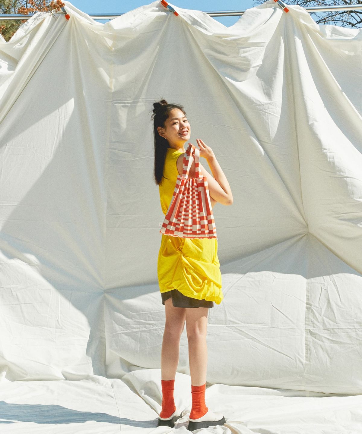 플리츠마마(PLEATSMAMA) 토트백 그리드오렌지