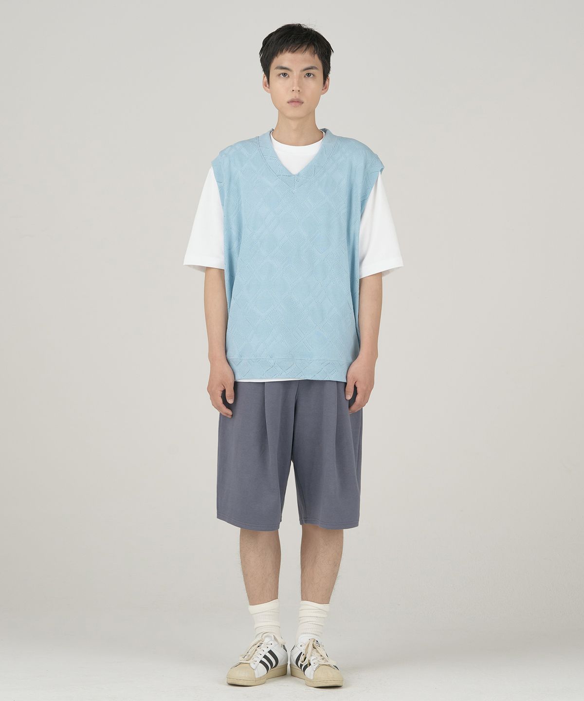제로(XERO) Deep One Tuck Sweat Shorts [Light Navy]