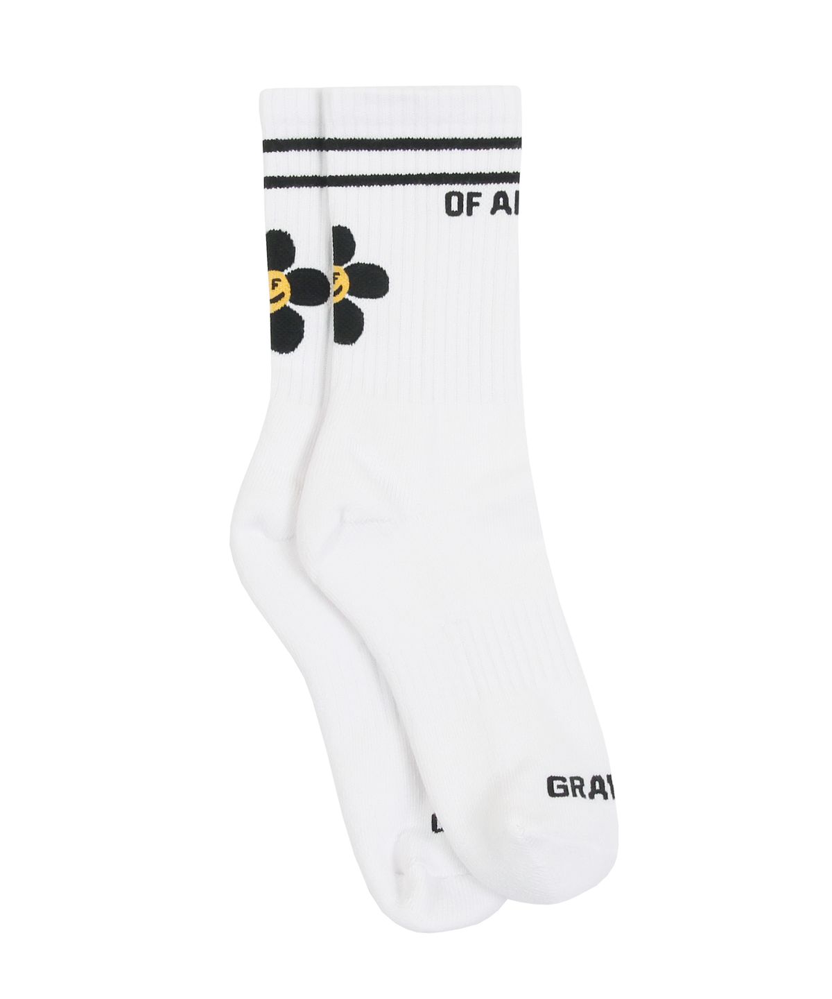그레이버(GRAVER) [UNISEX]블랙 플라워 스마일 로고 삭스 1팩_화이트