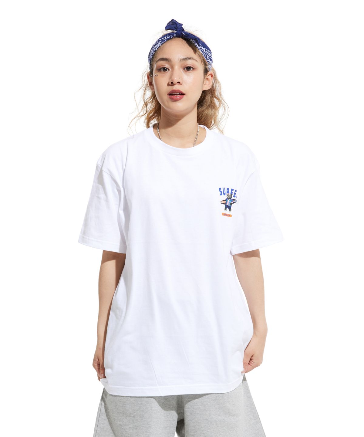 크림소다랩(CREAM SODA LAB) 그레이 서퍼 스몰로고 반팔티 화이트 블루