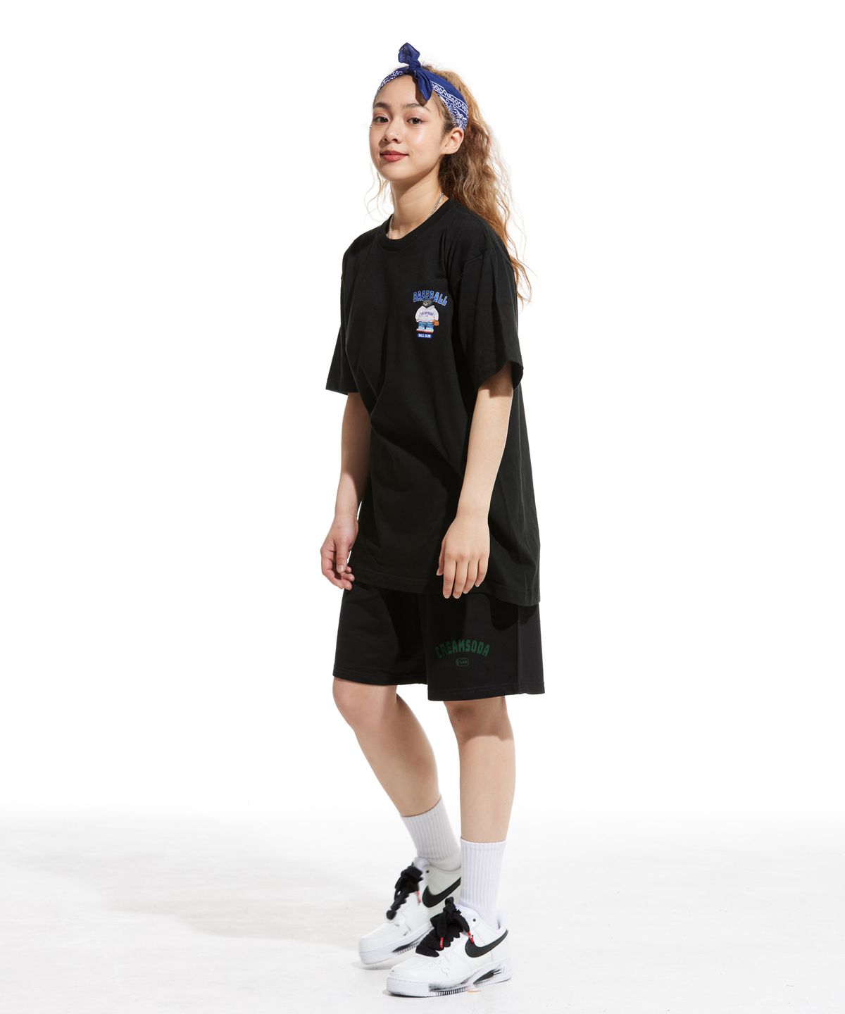 크림소다랩(CREAM SODA LAB) 오지 아크로고 트레이닝 숏팬츠 블랙 그린