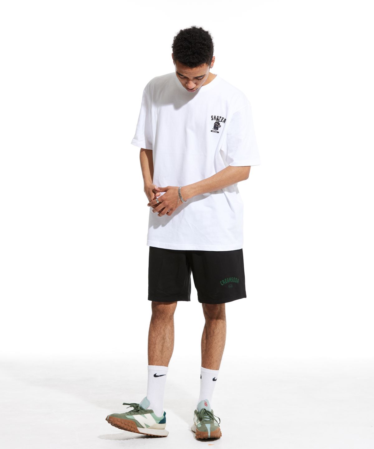 크림소다랩(CREAM SODA LAB) 오지 아크로고 트레이닝 숏팬츠 블랙 그린