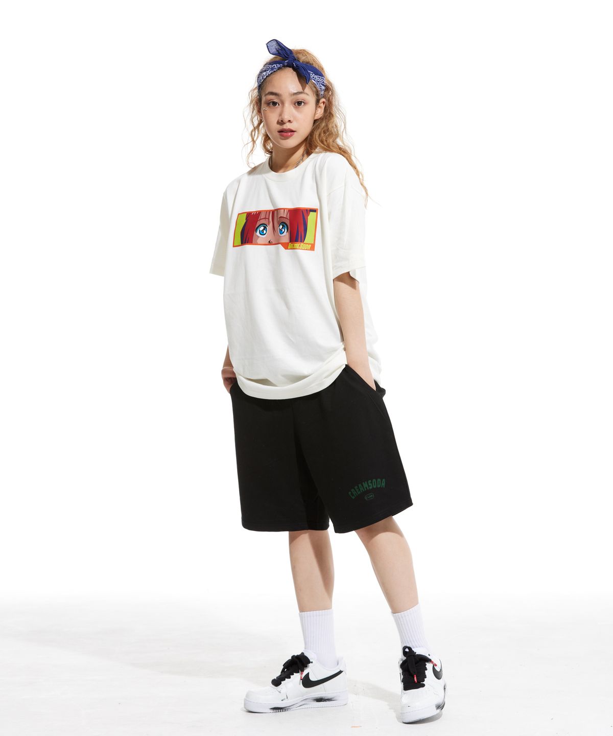 크림소다랩(CREAM SODA LAB) 오지 아크로고 트레이닝 숏팬츠 블랙 그린