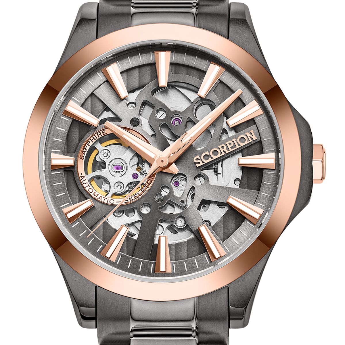 스콜피온(SCORPION) 42mm 스켈레톤 오토매틱 메탈워치 SP3375M-GRG