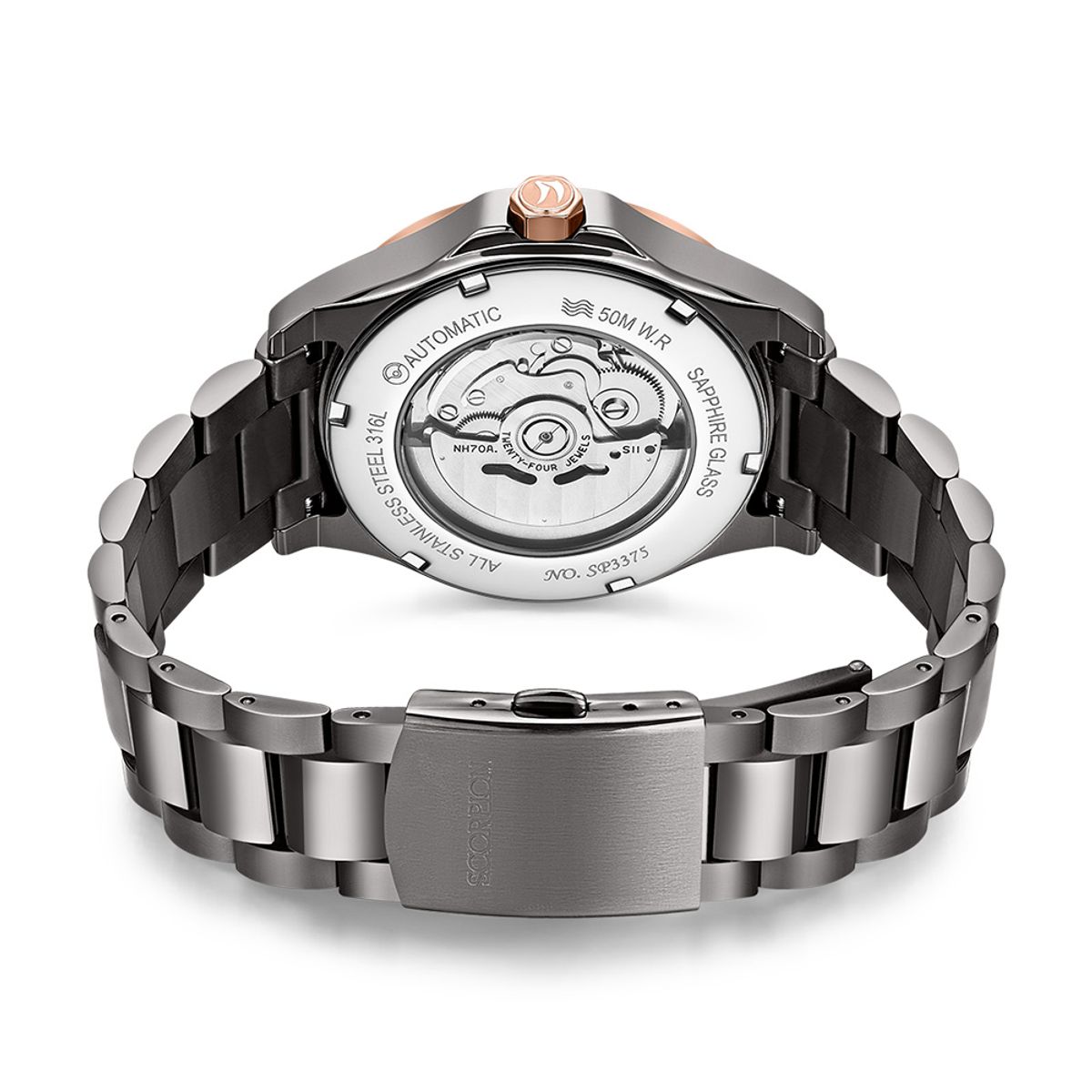 스콜피온(SCORPION) 42mm 스켈레톤 오토매틱 메탈워치 SP3375M-GRG