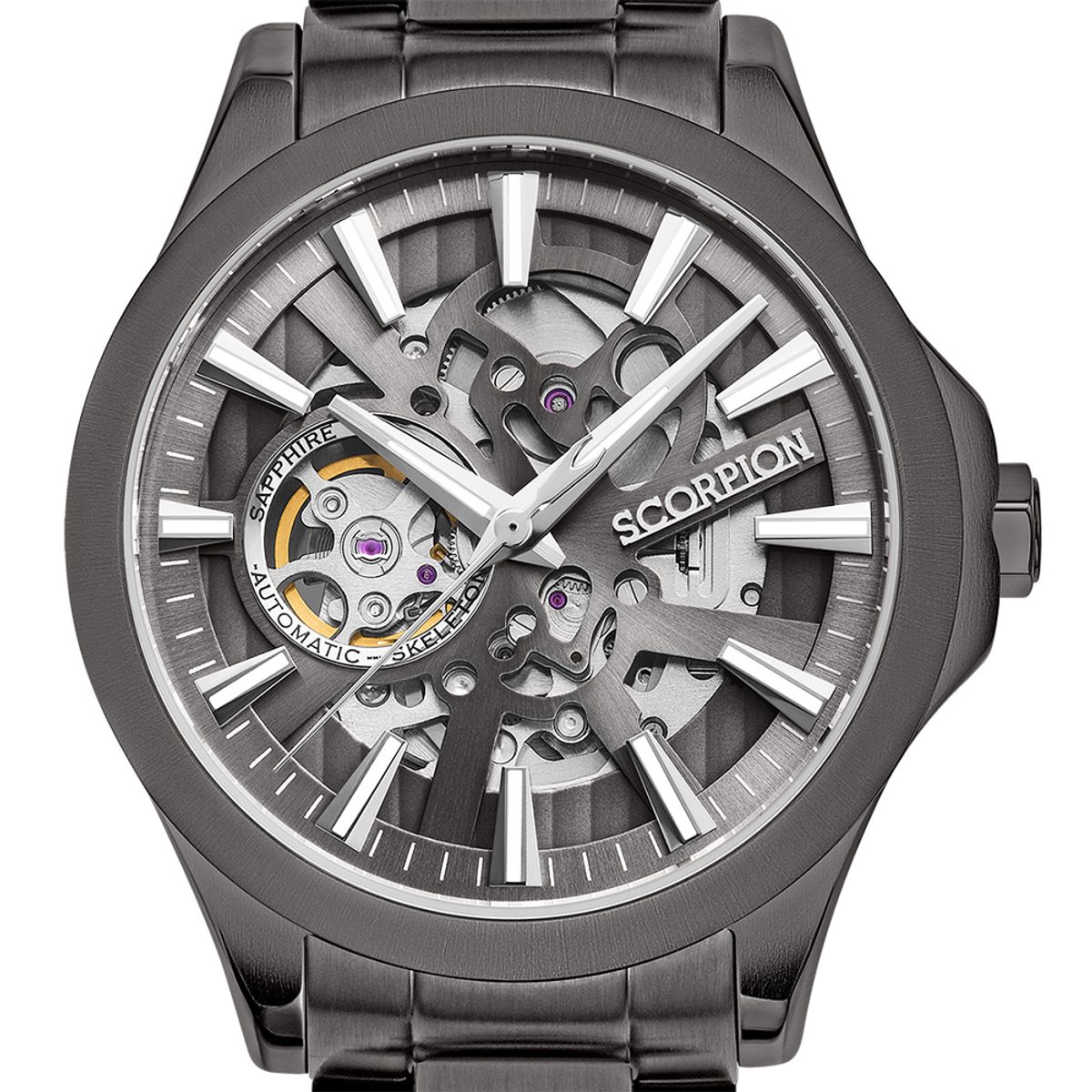 스콜피온(SCORPION) 42mm 스켈레톤 오토매틱 메탈워치 SP3375M-GY