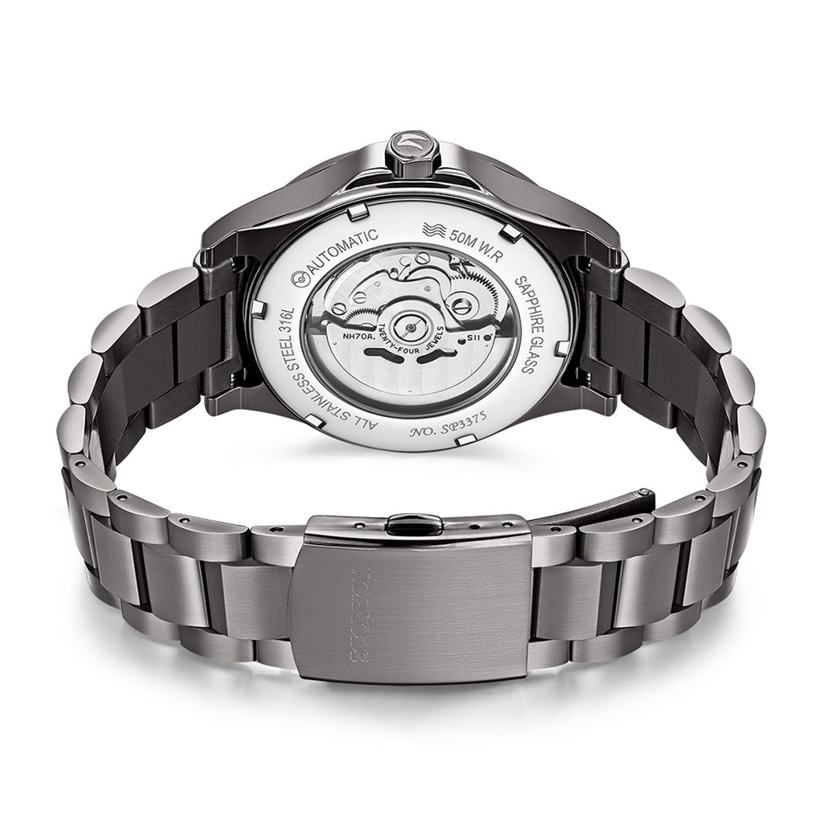 스콜피온(SCORPION) 42mm 스켈레톤 오토매틱 메탈워치 SP3375M-GY
