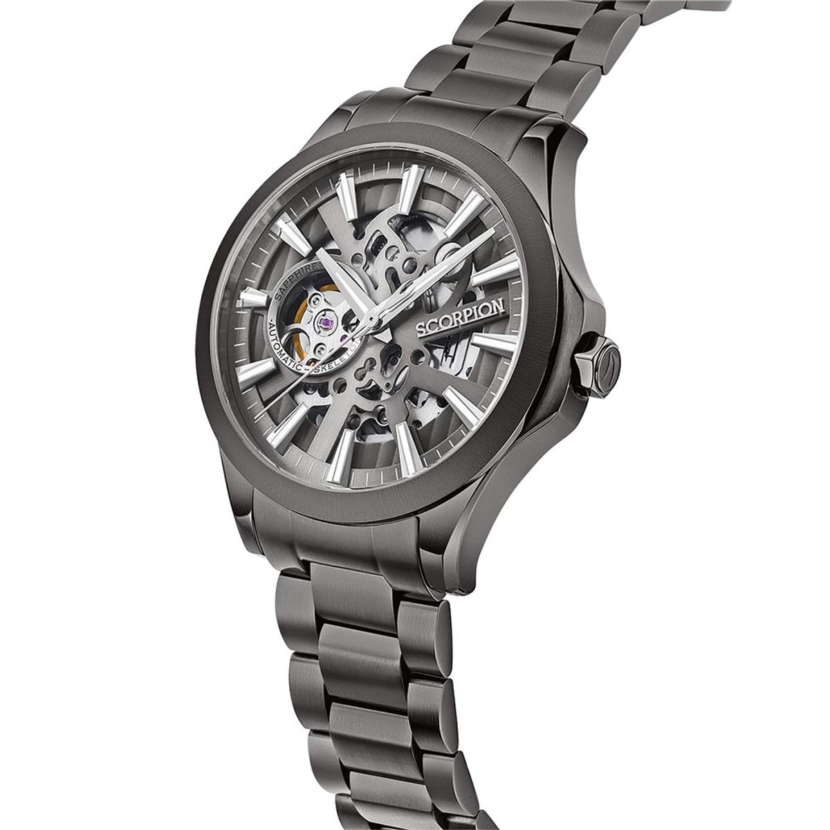 스콜피온(SCORPION) 42mm 스켈레톤 오토매틱 메탈워치 SP3375M-GY