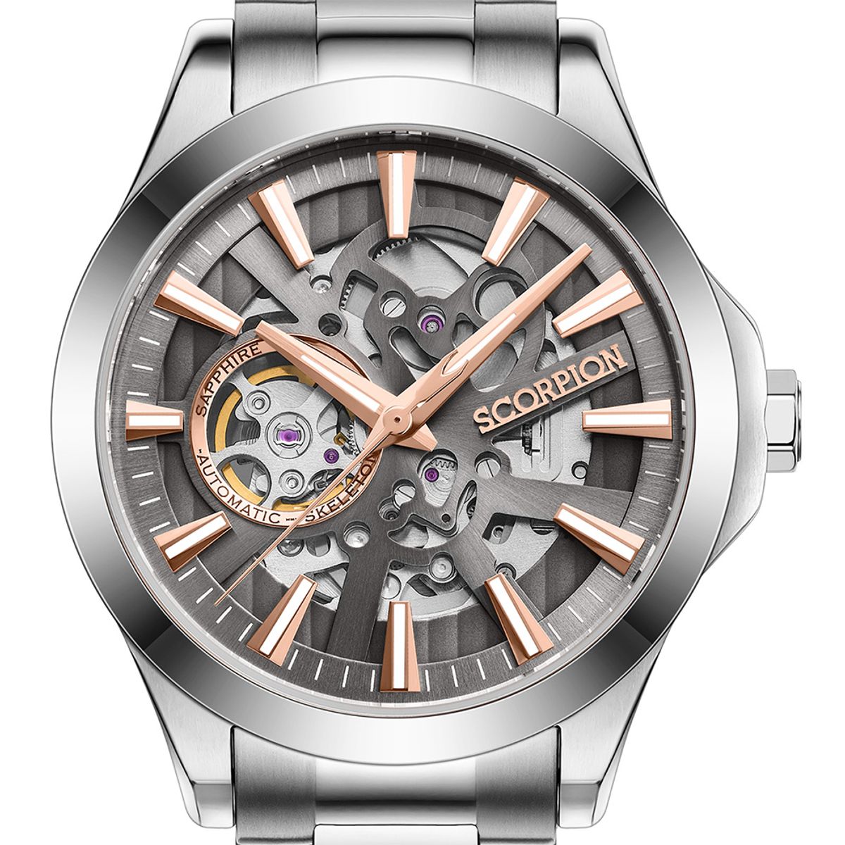 스콜피온(SCORPION) 42mm 스켈레톤 오토매틱 메탈워치 SP3375M-WGY