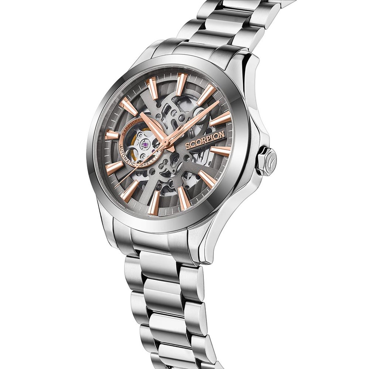 스콜피온(SCORPION) 42mm 스켈레톤 오토매틱 메탈워치 SP3375M-WGY