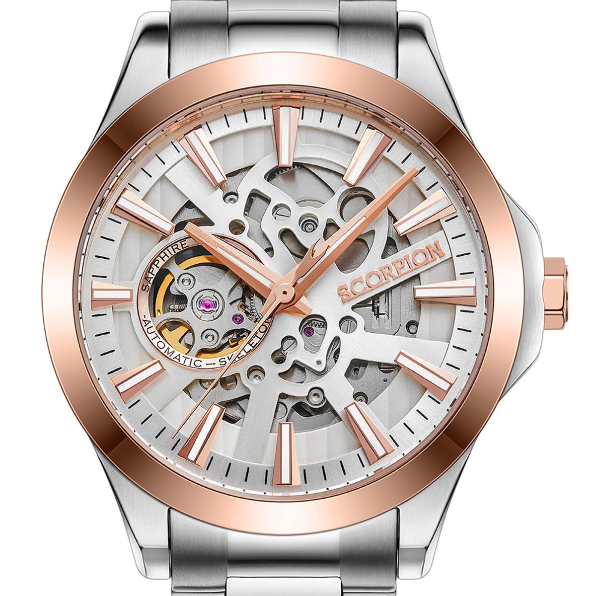스콜피온(SCORPION) 42mm 스켈레톤 오토매틱 메탈워치 SP3375M-WRG