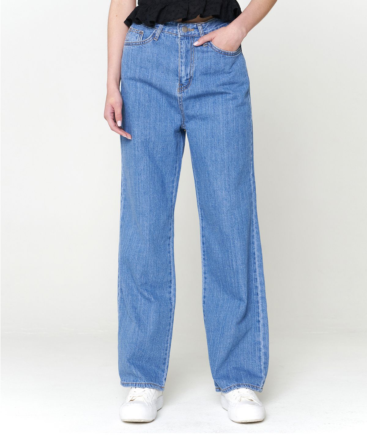 320쇼룸(320SHOWROOM) Semi wide High waist Stitch Summer Denim Pants medium blue