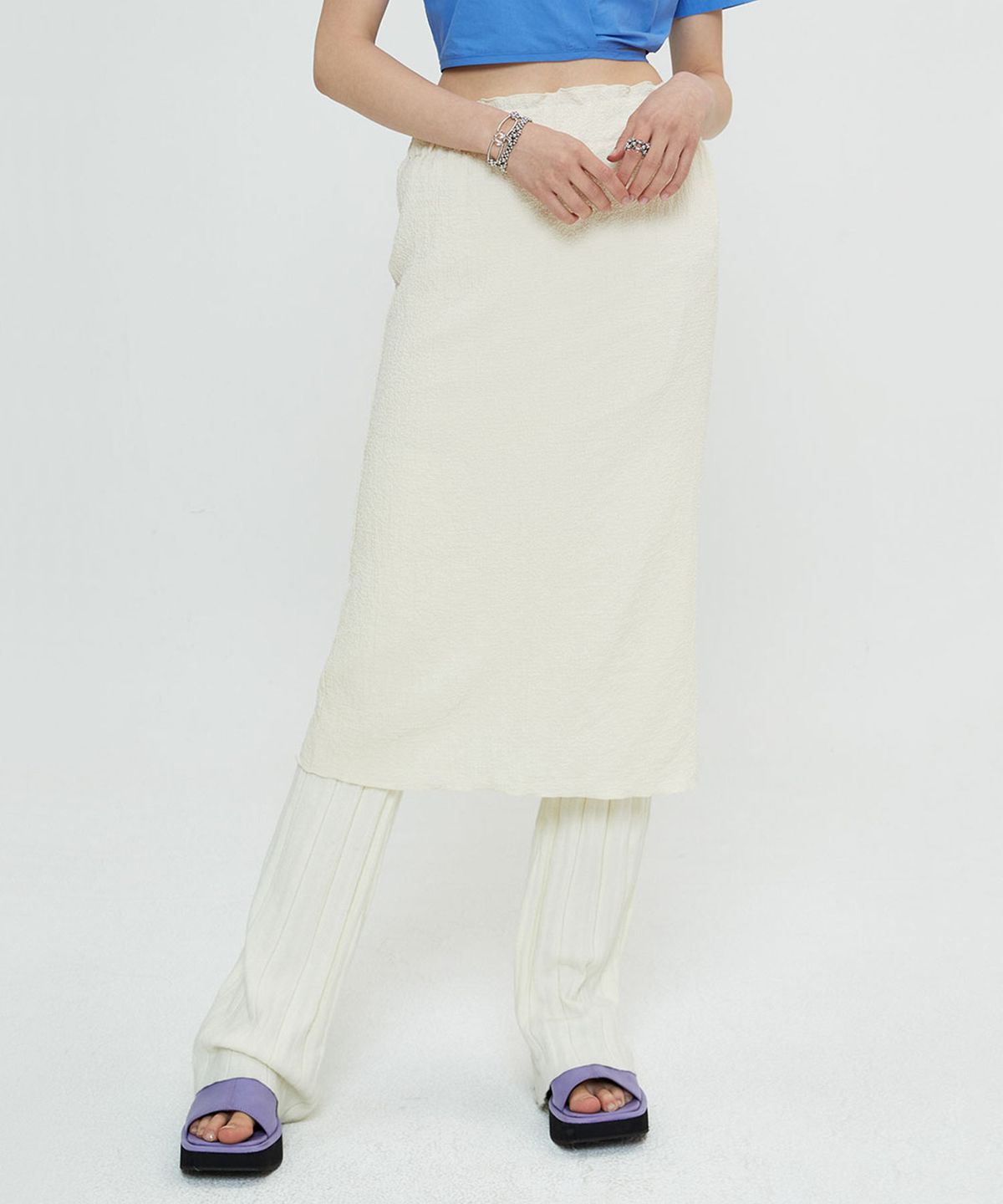 스페로네 우먼(SPERONE WOMEN) 릴랙스드 시어서커 스커트 (크림)